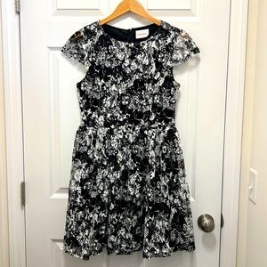 Black and White Lace Fit & Flare Dress Cap Sleeve 
- Large